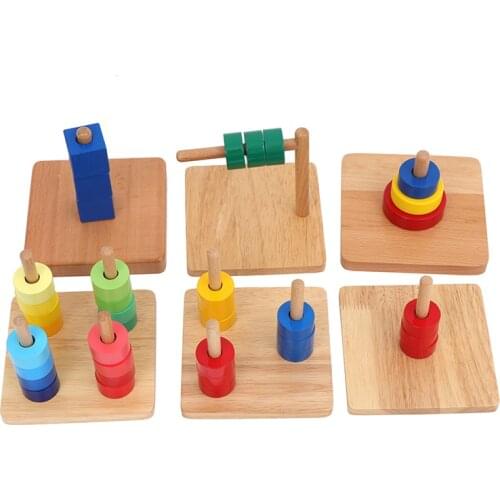 Infant Toys Colorful Discs/ Cubes on Dowel Preschool Early Educational Toys Eye-hand Coordination Exercise Equipment Montessori
