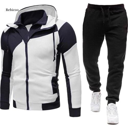 Men Sets Hooded Hoodies+Pants Outfit Male Tracksuit Suits Sportswear Zipper Coats Autumn Winter Men Clothing