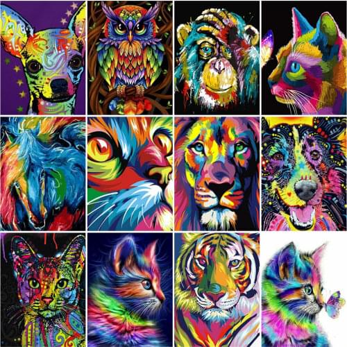 HUACAN DIY Frame Oil Painting By Numbers Cat Animal On Canvas Wall Art Picture By Numbers Lion Childrens Room Decor