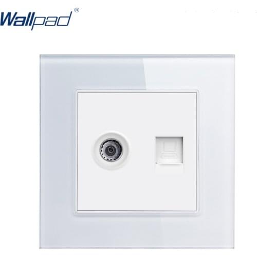 TV Data Socket Wallpad Luxury Crystal Glass 110V-250V EU UK Standard Wall TV RJ4 DATA Net Jack Socket Port Outlet