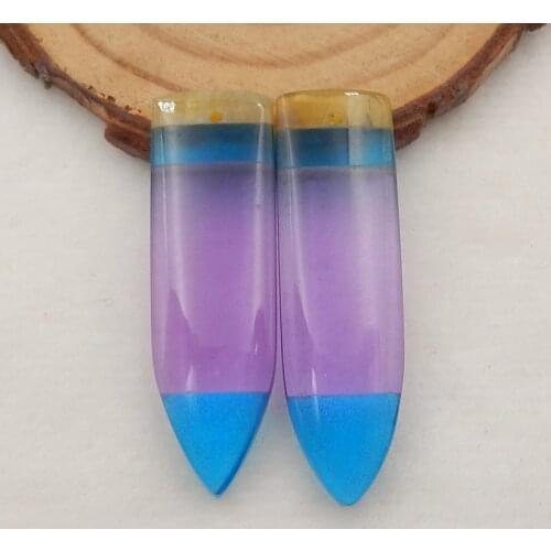 Natural Gemstone Purple Jasper,Blue Jasper With Yellow Opal fashion Earring Beads,43x12x6mm，11.6g