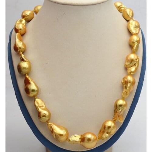 NEW 14X19MM GOLD SOUTH SEA GOLD BAROQUE PEARL NECKLACE 18