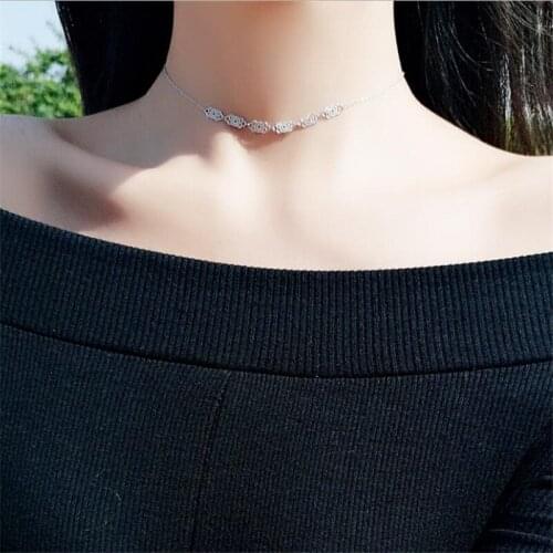 Charm Hollow Flower Clavicle Necklace For Women Jewelry Trendy S925 Girl Choker Accessories Silver Necklaces Princess Birthday