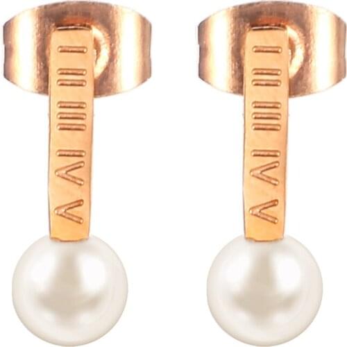OUFEI Pearl Earrings Stainless Steel Jewelry Woman Vogue 2019 Charm Rose Gold Jewelry Accessories Stud Earrings For Women Batch