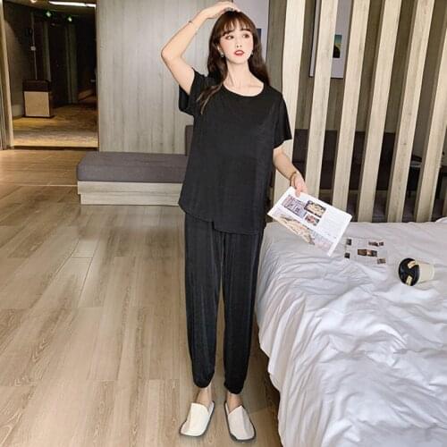 Short Sleeve Trousers Pajamas For Women Thin Ice Silk Summer Sleepwear Set Casual Comfortable Nightwear Suit Female Pijama Mujer