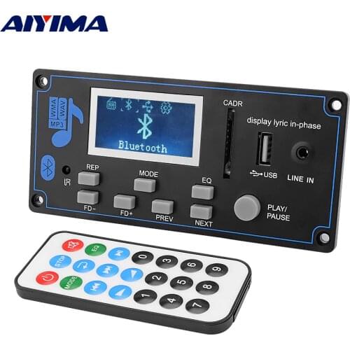 AIYIMA 12V LCD Bluetooth MP3 Decoder Board WAV WMA Decoding MP3 Player Audio Module Support FM Radio AUX USB With Lyrics Display