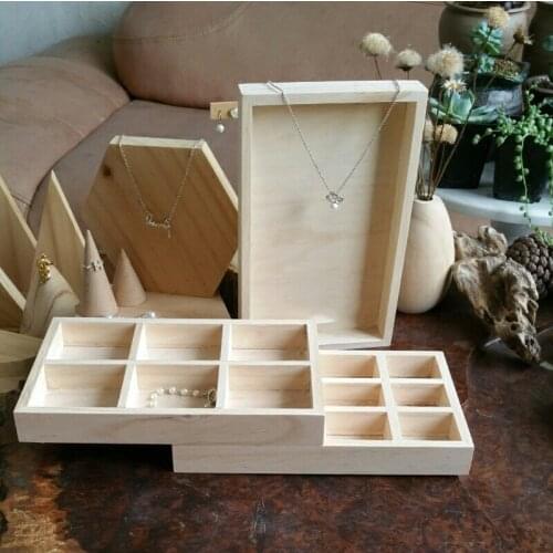 Creative Solid Wood Storage Box Log Jewelry Display Disc Earrings Necklace Ring Display Plate Look pallet jewelry Shower Rack