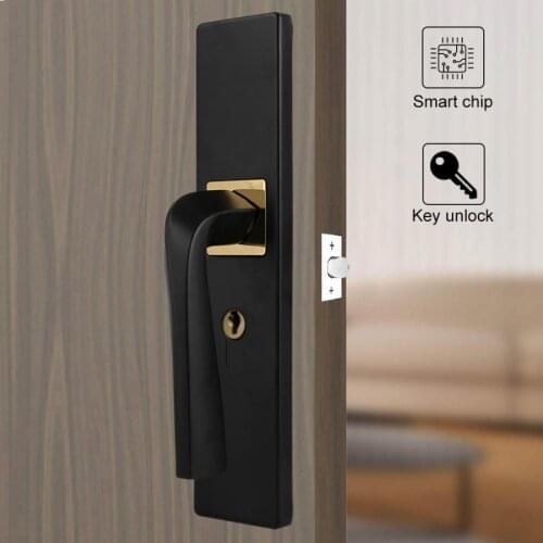 Simple Aluminum Alloy Bedroom Inside Wooden Door Lock Silent Buffer Home Bedroom Handle Lock With Keys 17.2cm Hole Pitch Black