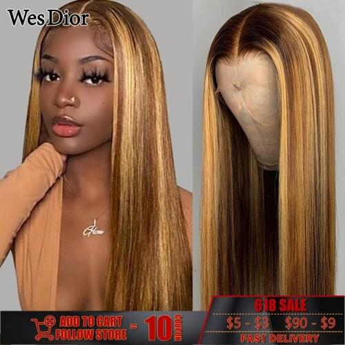 Straight Lace Front Wig Honey Blonde Highlight Brown Lace Front Human Hair Wigs For Women Preplucked Brazilian 4x4 Lace Wig Remy