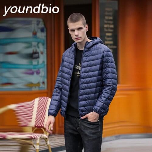 M-6XL New Down Jacket Mens Autumn Thin Section Hooded Coat Youth Slim Coat Down Jackets White Duck Down Jacket Male