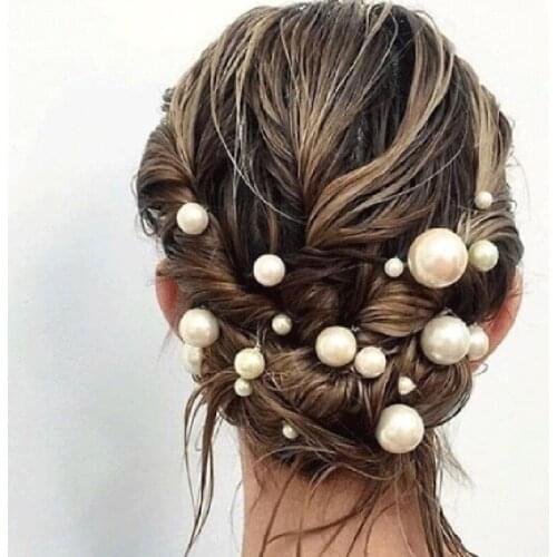 QCOOLJLY Women U-shaped Pin Metal Barrette Clip Hairpins Simulated Pearl Bridal Tiara Hair Accessories Wedding Headdress