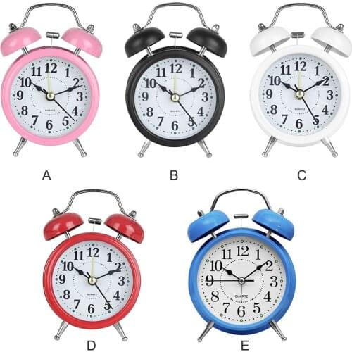 Retro Alarm Clock Mechanical Double Bell Home Office Desktop Metal Alarm Clock Desk Table Analog Clock Silent with Night Light