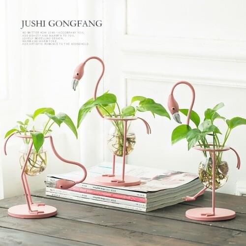 Pink Flamingo Shape Vase Decoration Glass Desktop Plant Bonsai Flower Wedding Christmas Decoration Vase Terrarium Home Decor