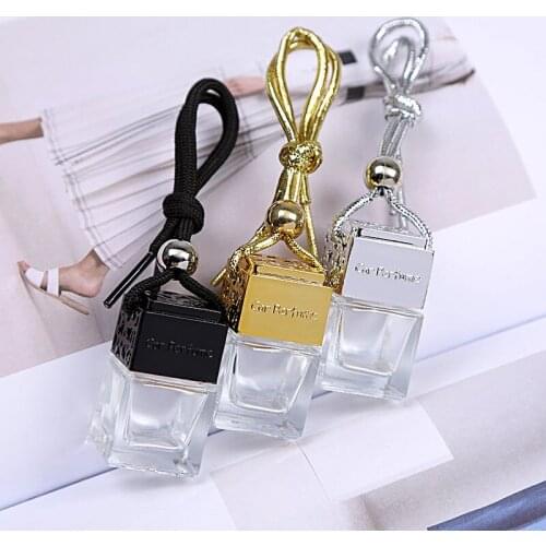 Silver and Gold Refillable Square Bottle with A Cover Car Ornaments Perfume Bottle Glass Empty Bottle