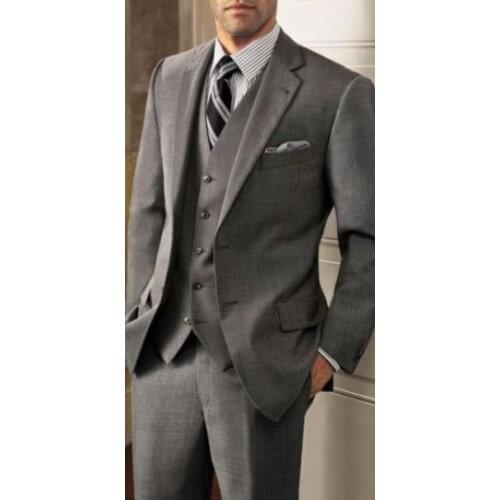 Grey Custom Made Groomsmen Groom Tuxedos Shawl Reverse Mens Wedding Suits Best Man Blazer (Jacket + Pants + Vest + Tie)