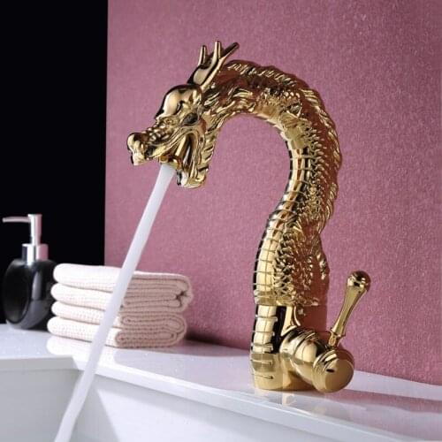 Basin Faucet Mixer Gold Dragon Bathroom Faucet Sink Faucet Single Hole Chrome Faucet Basin Taps Deck Vintage Wash Hot & Cold Tap