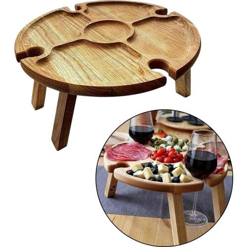 Picnic Table with Glass Holder 2 In 1 for Camping Garden Round Desktop