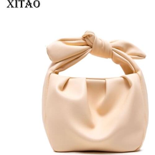 XITAO Pleated Top Handle Bags Solid Color Small Fresh Casual Style 2021 Soft Cloud Bag with Rope Knot and Bowknot GWJ0397