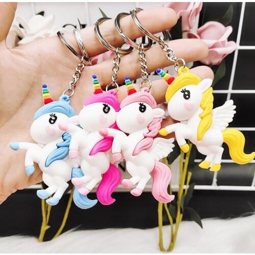 WANGAIYAO creative new rainbow horse keychain flying unicorn small gifts wholesale men and women couples pendant claw machine gi