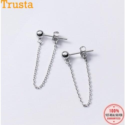 TrustDavis Real 925 Sterling Silver Sweet Stud Earrings Chain Fashion Jewelry For Women Wedding Mothers Day Fine Jewelry DA2032