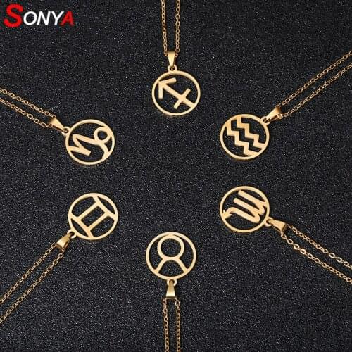 SONYA Stainless Steel 12 Constellations Charm Necklaces Women Jewelry Gold Color Zodiac Pendant Necklace Wholesale Dropshipping