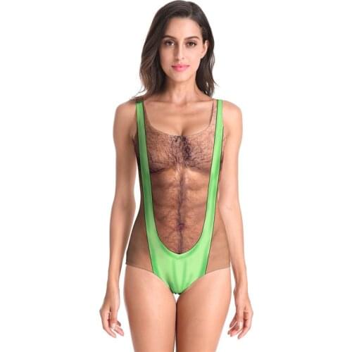 New Women Sexy Low Bust Sleeveless Erotic Lingeire Bikini Bodysuit 3D Printed Chest Tight Costume complexion Jumpsuit Swimsuit