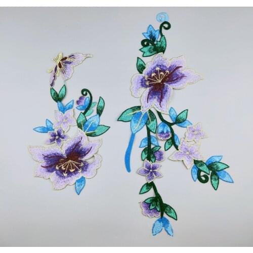 1 Pair Purple Embroidered Applique Flower Patch Sew On Cloth Wedding Clothing Accescies Lace Fabric