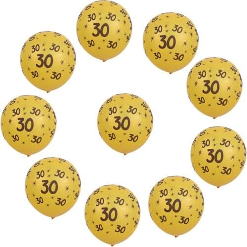 10x Golden Latex Balloons with 30 40 50 Number Prints Birthday Party Decoration