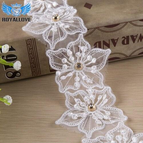 15 yards Rhinestone Flower Embroidered Organza Lace Trim Ribbon Fabric Handmade Sewing Craft For Costume Hat Shoes Decor DIY