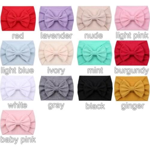 20 pcs/lot , 5'' Big Bow Headbands For Girls Turban Winter Solid Cotton Elastic Hair Band Kids Hair Bows Girls Hair Accessories