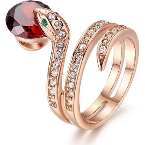 2018 Fashion Jewelry Top Quality Rose Gold Austrian Crystal Snake Ring Anillos Mujer Animal Cubic Zirconia Love Rings For Women