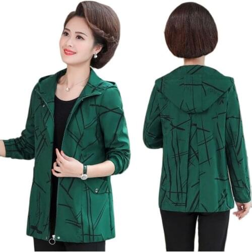 2020 Vintage Jacket Suit middle-aged and elderly Spring Autumn Women Hooded Casual Plus Size Windbreaker Coats Outerwear b525