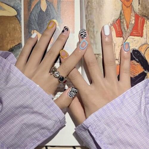 24pcs false nails with designs Rainbow Leopard Print False nails Detachable gauze Manicurefalse nails for children