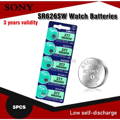 5PCS/lot Sony Original 1.55V AG4 377A 377 LR626 SR626SW SR66 LR66 button cell Watch Coin Battery Silver Oxide MADE IN JAPAN