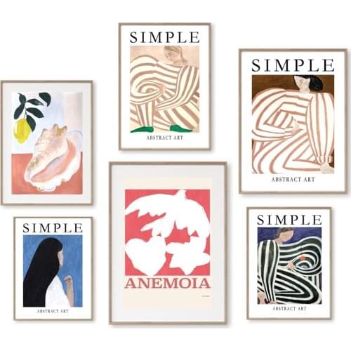 Abstract Girl Lines Heart Leafs Pigeon Oyster Shell Posters And Prints Wall Art Canvas Painting Pictures For Living Room Decor