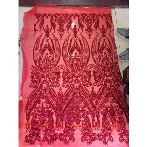 African Lace Fabric SYJ-3251 French Sequins Net Lace High Quality African Sequin Lace Fabric in red color