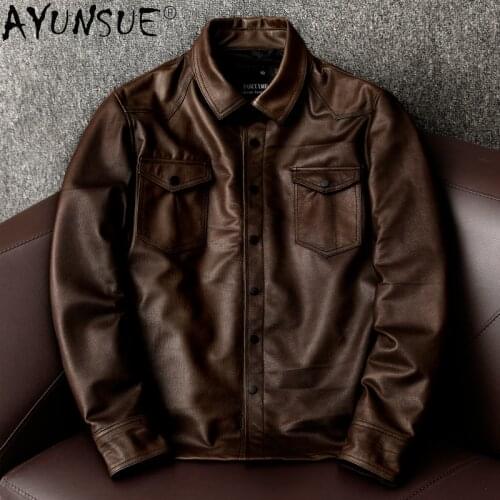 AYUNSUE High Quality Genuine Leather Jacket Men Spring Autumn 2021 Sheepskin Coat Plus Size Mens Jackets Vintage Veste Homme