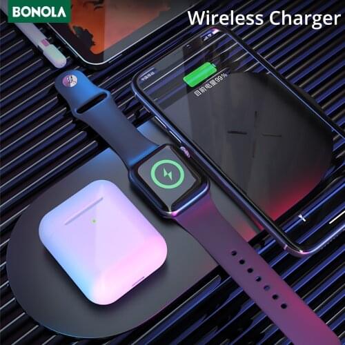 Bonola Qi 3 in 1 Fast Wireless Charging Pad for iPhone 11Pro/11/Xs/XR/8plus/8 Desktop Wireless Charger for Apple Watch 5/4/3/2