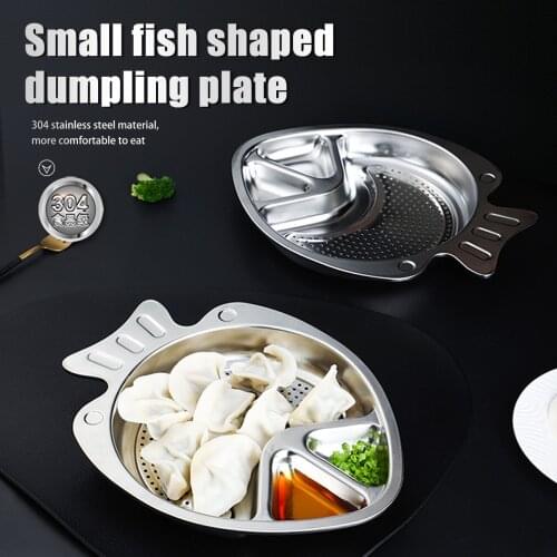 Large Capacity Dumpling Plate With Vinegar Dish Household Divided Stainless Steel Plate Drain Dumpling Plate