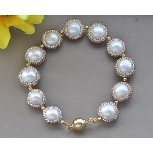 Z10677 Surprise 8" 15mm White Round Pearl CZ Bracelet