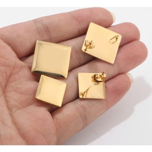 Bulk Sale 40pcs Stainless Steel Gold Ear Posts 15/20mm Square Geometric Earring Studs Hypoallergenic Gold Ear Finding Supplies