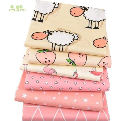 Chainho,6pcs/Lot,Sheep & Peach Series,Printed Twill Cotton Fabric,Patchwork Cloth,DIY Sewing&Quilting Material For Baby&Children