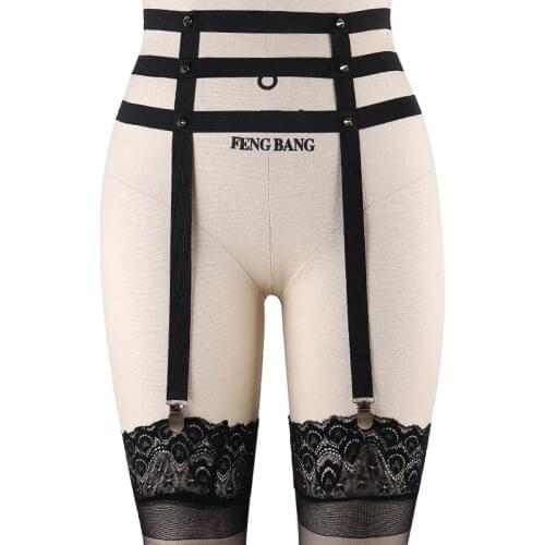 Rivet Black Garter Belt Goth Sexy Lingerie Rave Body Cage Harness Woman Bondage Stockings Leg Garter Clip Body Harness Belt