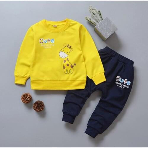 Childrens Spring And Autumn Long-Sleeved Suit Cartoon Pattern Long-Sleeved + Trousers Two-Piece Suit 1-3 Years Old