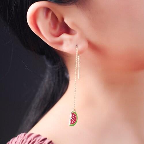 BALANBIU Long Drop Earrings For Women Gift Unique Enamel Semicircle Lemon Fruit Threader Earrings Gold Color New Fashion Jewelry