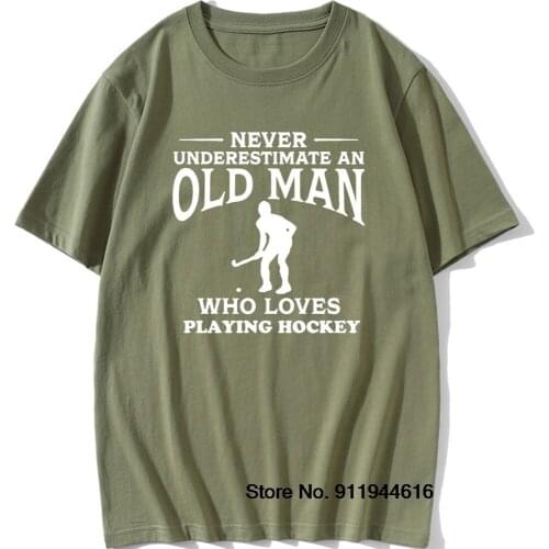 Never Underestimate An Old Man Who Loves Field Hockey T-Shirt Men Cotton Short Sleeve Tshirt Tee for Lover Gift