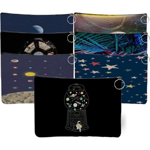 Cartoon Galaxy Planet Print Canvas Women Travel Storage Bag Toiletries Organize Cute Cosmetic Bag Portable Make Up Bags Pouch