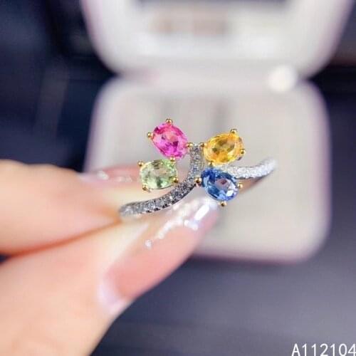 KJJEAXCMY fine jewelry 925 sterling silver inlaid natural color sapphire women fashion peculiar adjustable gem ring support dete