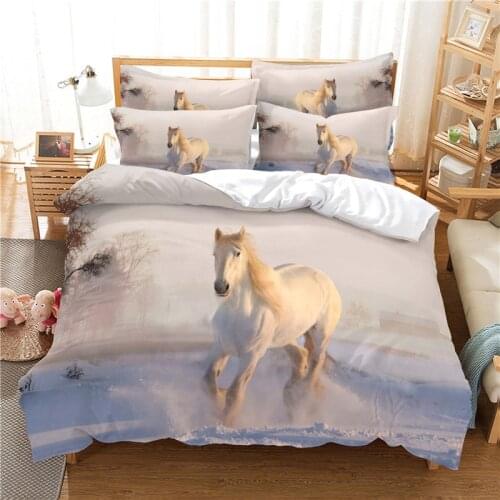 Beautiful White Horse Bedding Duvet Cover Set 3d Digital Printing Bed Linen Fashion Design Comforter Cover Bedding Sets Bed Set
