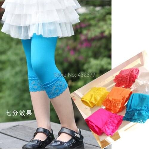 Retail Candy Color Velvet Children Girl leggings with lace flowers ,Baby Girl pants for 3-8 years old kids